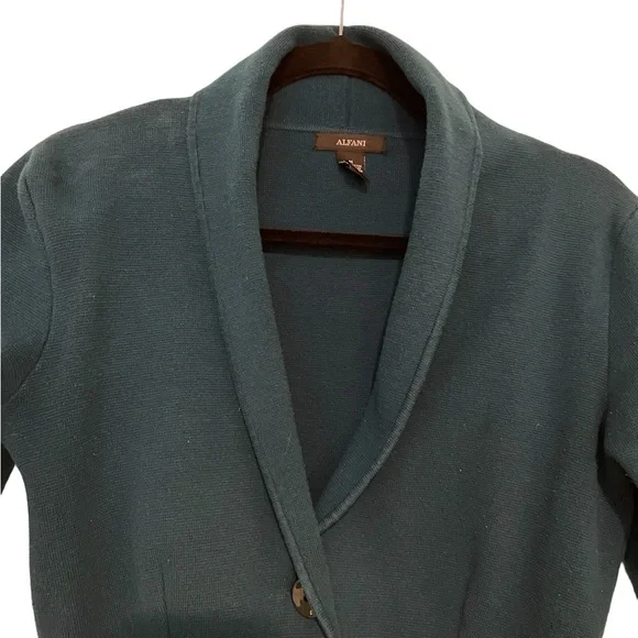 Alfani Teal Shawl Collar Jacket 3/4 Sleeve Open Front Career Chic Sz M - Picture 6 of 6